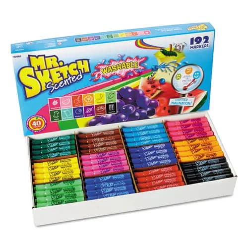Mr. Sketch® Washable Markers, Broad Chisel Tip, Assorted Colors, 192/Set
