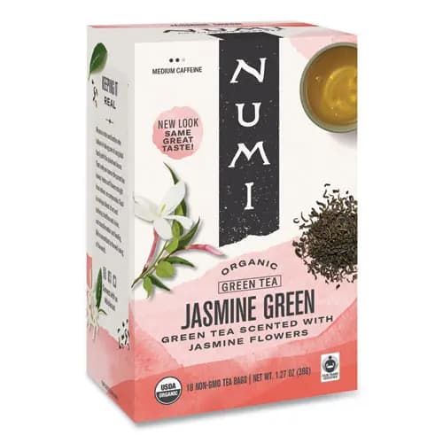 Numi® Organic Teas and Teasans, Jasmine Green Tea, 18 Tea Bags, 1.27 oz Box