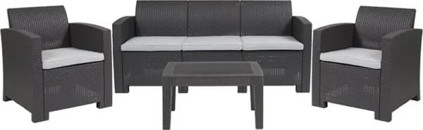 Outdoor Furniture Set – Faux Rattan – 4pc – Dark Gray