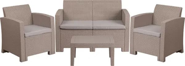 Outdoor Furniture Set – Faux Rattan – 4pc – Light Gray