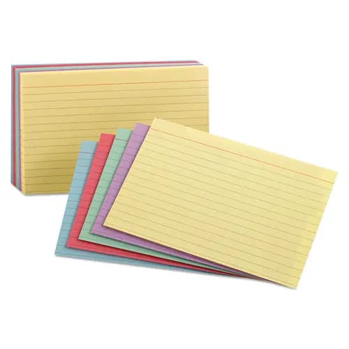 Oxford™ Ruled Index Cards, 3 x 5, Blue/Violet/Canary/Green/Cherry, 100/Pack
