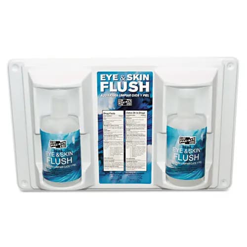 Pac-Kit® Twin Bottle Eye Flush Station, 16 oz Bottles, 2 Bottles/Station