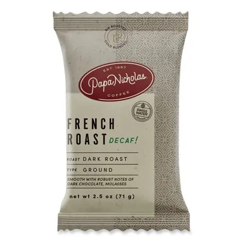 PapaNicholas® Coffee Premium Coffee, Decaffeinated French Roast, 18/Carton