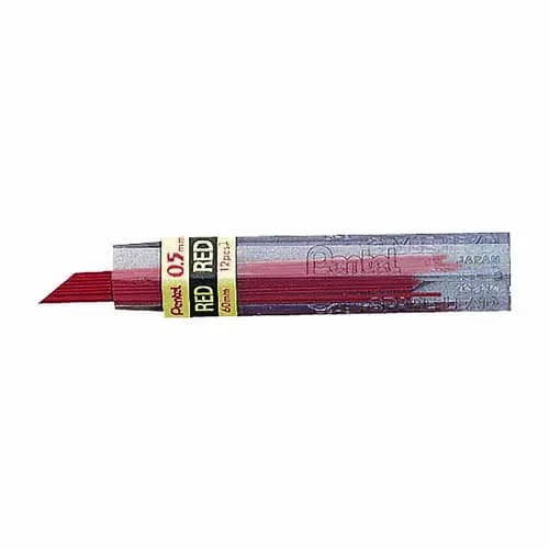 Pentel® Colored Lead Refill, 0.5 mm, HB, Red, 12 Leads/Tube, 3 Tubes