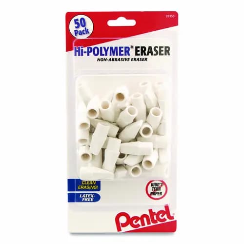 Pentel® Hi-Polymer Cap Eraser, White, 50/Pack