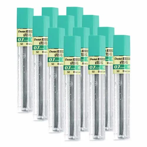 Pentel® Super Hi-Polymer Lead Refills, 0.7 mm, HB, Black, 12/Tube