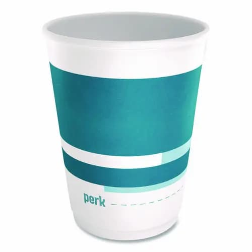 Perk™ Insulated Paper Hot Cups, 12 oz, White/Blue, 480/Carton