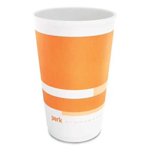 Perk™ Insulated Paper Hot Cups, 16 oz, White/Orange, 30/Pack