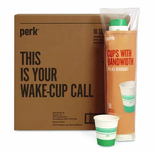 Perk™ Paper Hot Cups, 10 oz, White/Teal, 500/Carton