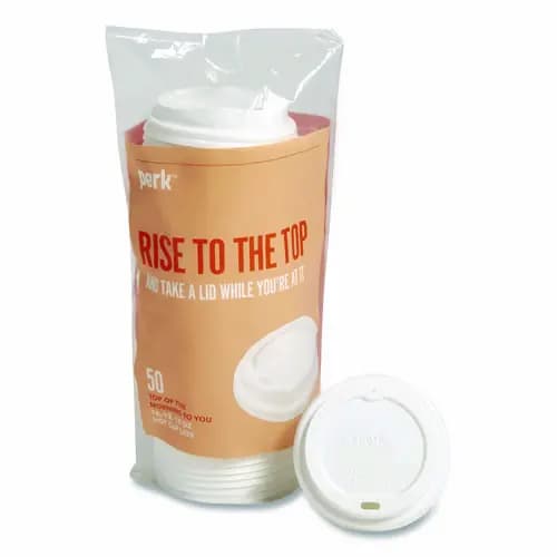 Perk™ Plastic Hot Cup Lids, Fits 10 oz/12 oz/16 oz Hot Cups, White, 50/Pack