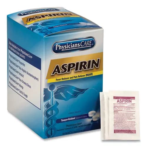 PhysiciansCare® Aspirin Medication, Two-Pack, 50 Packs/Box