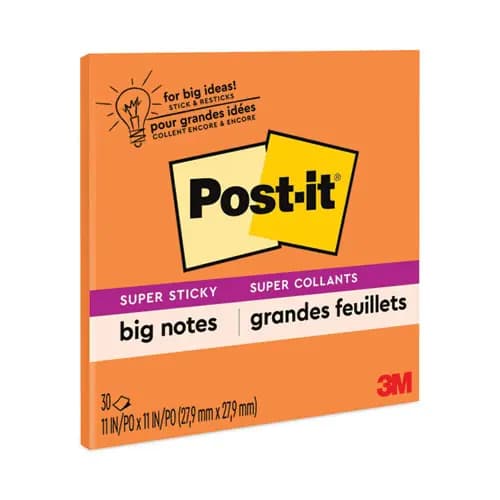 Post-it® Notes Super Sticky Big Notes, Orange, 30 Sheets, 11 x 11, Unruled