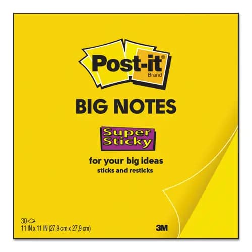 Post-it® Notes Super Sticky Big Notes, Unruled, 11 x 11, Yellow, 30 Sheets