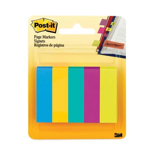 Post-it® Page Flag Markers, Assorted Colors, 100 Flags/Pad, 5 Pads/Pack