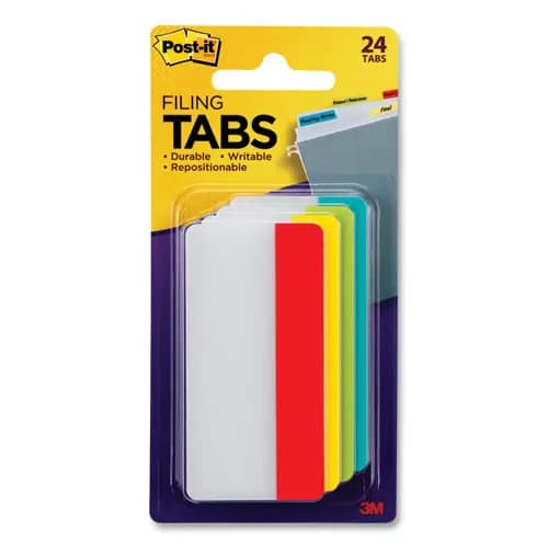 Post-it® Tabs Solid Color Tabs, 1/3-Cut, Assorted Colors, 3" Wide, 24/Pack