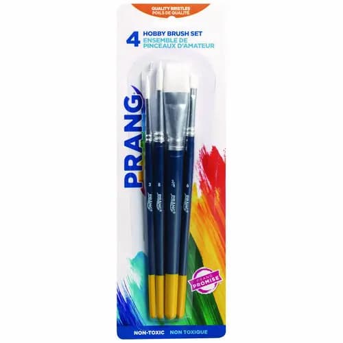 Prang® Hobby Four-Brush Set, Assorted, Synthetic, Flat and Round, 4/Pack