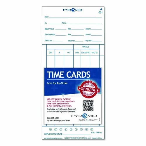 Pyramid Technologies Time Cards for 3800 Time Clock, 100/Pack