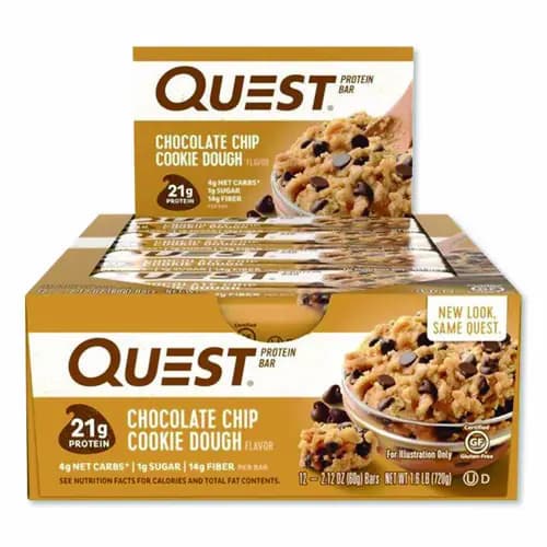 Quest® Protein Bars, Chocolate Chip Cookie Dough, 2.12 oz, 12 Bars/Box