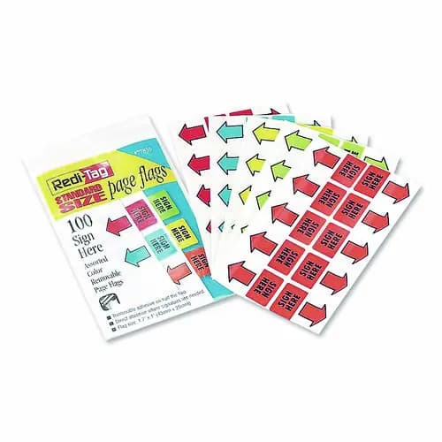 Redi-Tag® Removable Sign Here Flags, Assorted Colors, 100/Pack