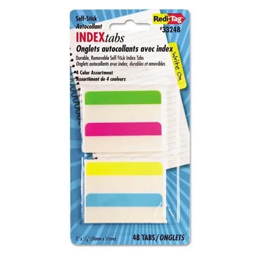 Redi-Tag® Write-On Index Tabs, 1/5-Cut, Assorted Colors, 2" Wide, 48/Pack