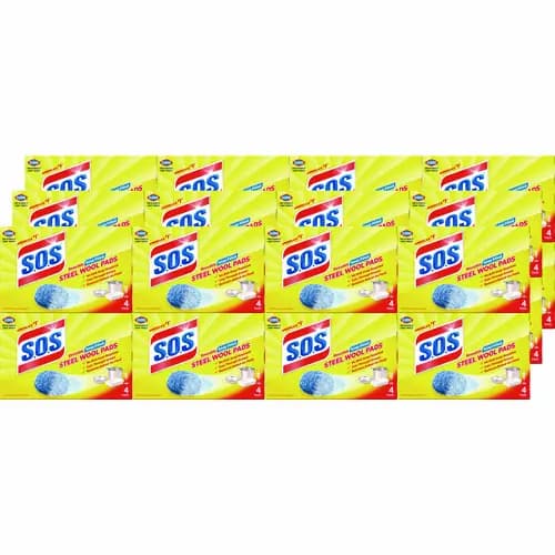 S.O.S.® Steel Wool Soap Pad, Steel, 4/Box, 24 Boxes/Carton