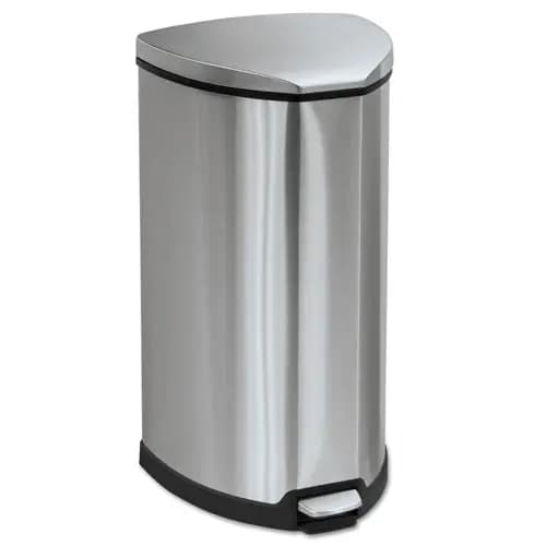 Safco® Step-On Receptacle, 10 gal, Stainless Steel, Chrome/Black