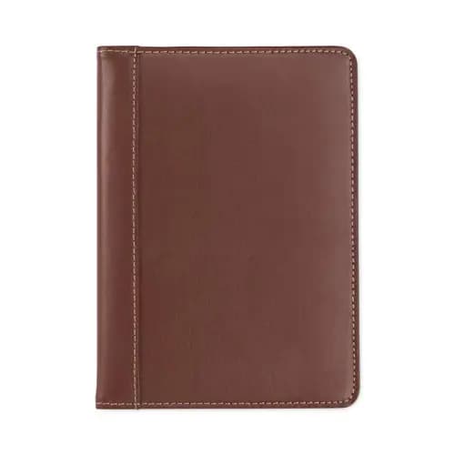 Samsill® Contrast Stitch Leather Padfolio, Open Style, Brown, 6.25" x 8.75"