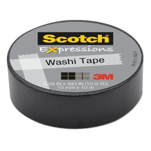 Scotch® Expressions Washi Tape, Black, 0.59" x 32.75 ft, 1.25" Core