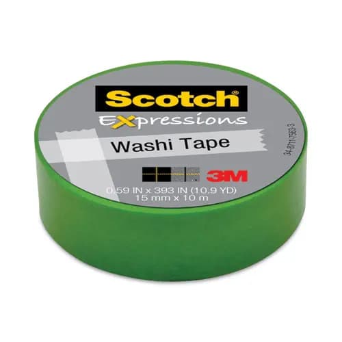 Scotch® Expressions Washi Tape, Green, 0.59" x 32.75 ft, 1.25" Core