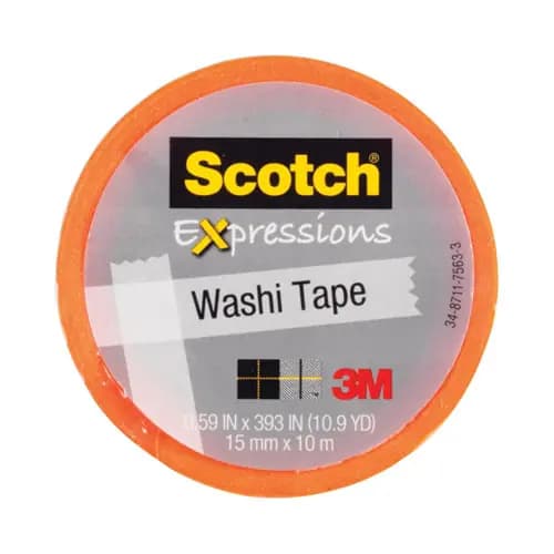 Scotch® Expressions Washi Tape, Orange, 0.59" x 32.75 ft, 1.25" Core