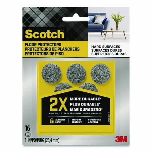 Scotch™ Felt Pad Protectors, 1" Diameter, Gray, 16/Pack