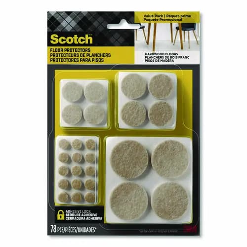 Scotch™ Felt Pad Protectors, Assorted Round, Beige, 78/Pack