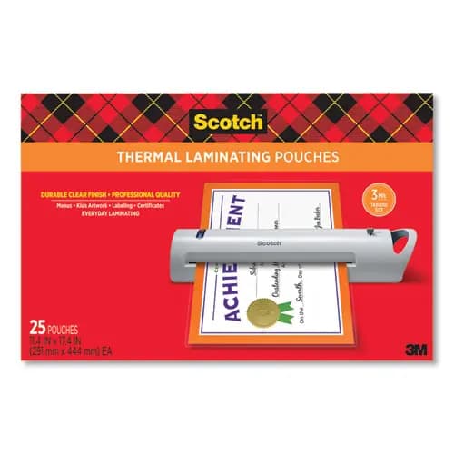 Scotch™ Laminating Pouches, 3 mil, 11.5" x 17.5", Gloss Clear, 25/Pack