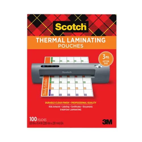 Scotch™ Laminating Pouches, 3 mil, 9" x 11.5", Gloss Clear, 100/Pack