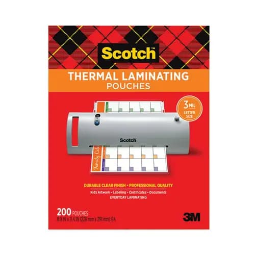 Scotch™ Laminating Pouches, 3 mil, 9" x 11.5", Gloss Clear - 200 Pack