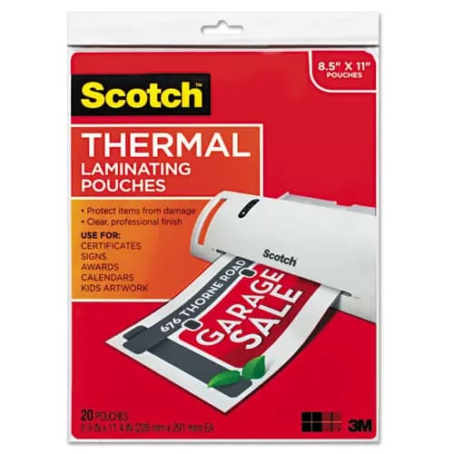 Scotch™ Laminating Pouches, 3 mil, 9" x 11.5", Gloss Clear, 20/Pack