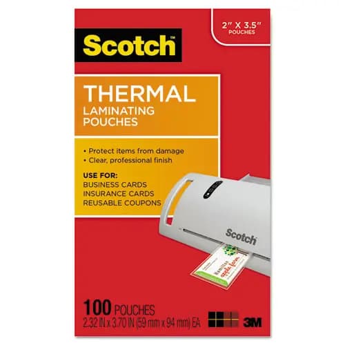 Scotch™ Laminating Pouches, 5 mil, 3.75" x 2.38", Gloss Clear, 100/Pack