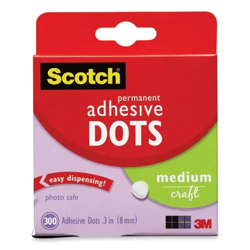 Scotch® Mounting Adhesive Dots, 0.3" dia, Transparent, 300/Pack