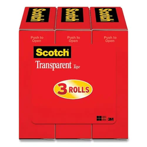 Scotch® Transparent Tape, 1" Core, 0.75" x 27.77 yds, Crystal Clear, 3/Pack