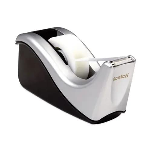 Scotch® Value Desktop Tape Dispenser, Attached 1" Core, Black/Silver
