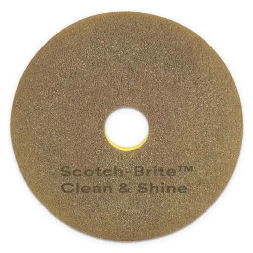 Scotch-Brite™ Clean and Shine Pad, 20" Diameter, Brown/Yellow, 5/Carton