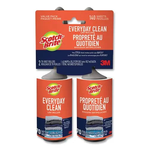 Scotch-Brite™ Everyday Clean Lint Roller, 70 Sheets/Roll, 2/Pack