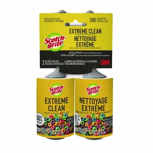 Scotch-Brite® Extreme Clean Lint Roller, 100 Sheets/Roll, 2/Pack