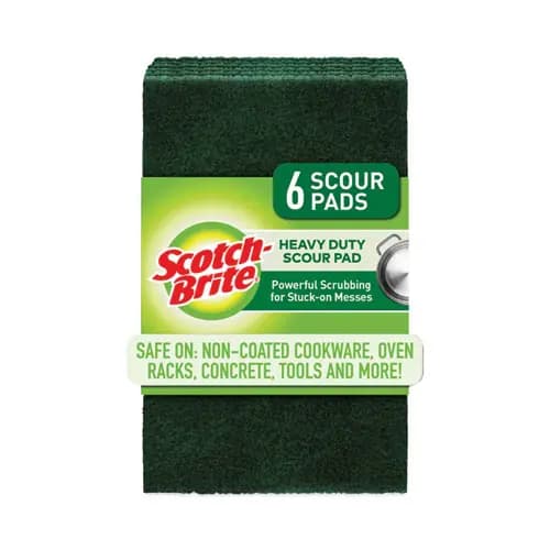 Scotch-Brite® Heavy-Duty Scouring Pad, 3.8 x 6, Green, 5/Carton