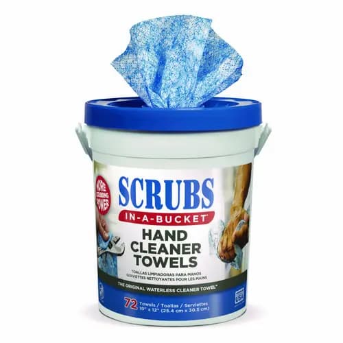 SCRUBS® Hand Cleaner Towels, 72 Towels/Bucket, Blue/White, 10" x 12", Citrus Scent