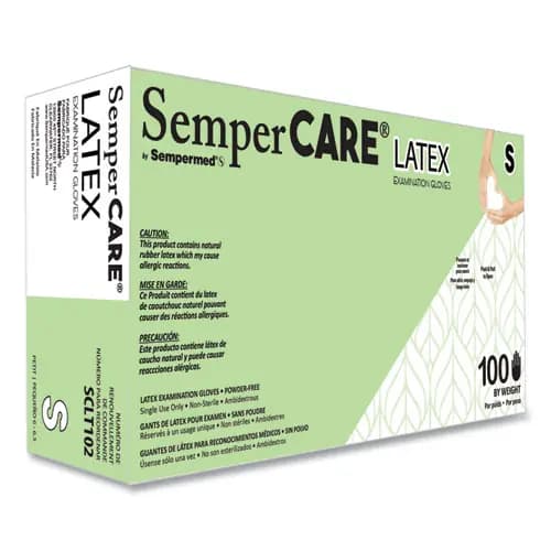 SemperCare® Latex Examination Gloves, Small, Cream, 100/Box