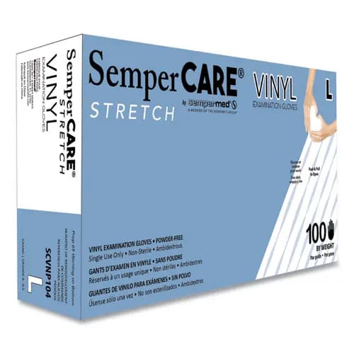 SemperCare® Stretch Vinyl Examination Gloves, Cream, Large, 100/Box