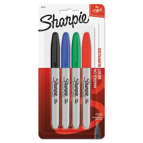 Sharpie® Fine Tip Permanent Marker, Fine Bullet Tip, Assorted Colors, 4/Set