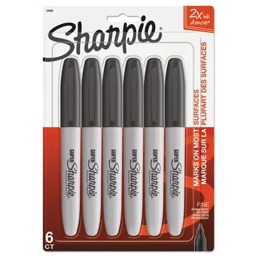 Sharpie® Super Permanent Marker, Fine Bullet Tip, Black, 6/Pack