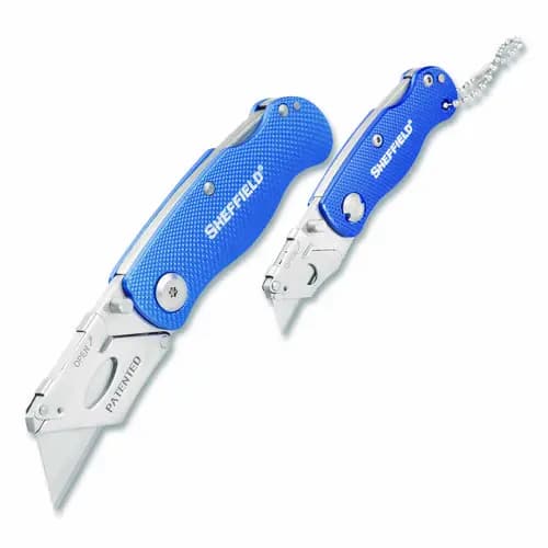 Sheffield Folding Lock Back Utility Knife Set, 1 Standard, 1 Mini, Blue